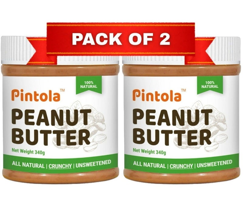 Pintola All Natural Unsweetened Crunchy Peanut Butter 340g (pack of 2), High in Protein, Gluten Free, Vegan, Cholesterol Free - Image 4